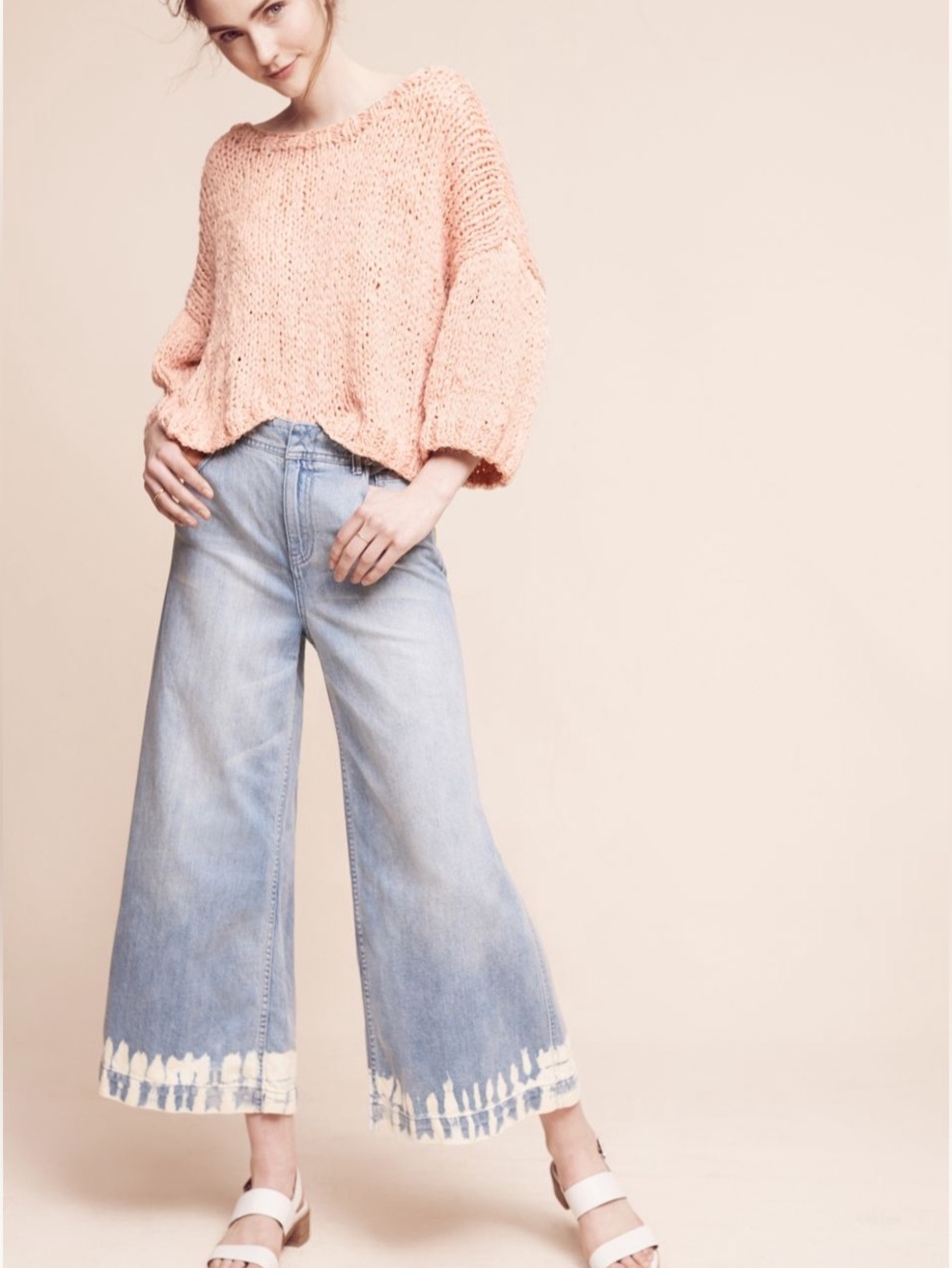 Pilcro Ultra High-Rise Bleached Hem Culotte Denim Jeans 28 Wide Leg Boho Coastal